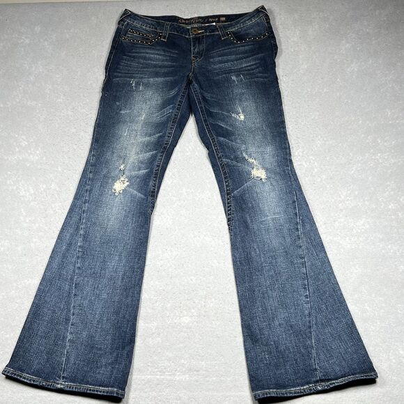 Revolution by Revolt Jeans Womens Juniors Size 15 Blue Denim Flared Jeans - Picture 2 of 11